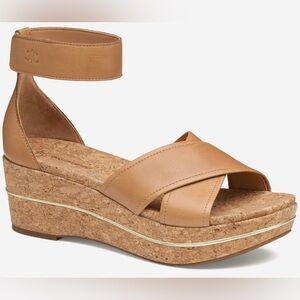 Johnston & Murphy Gigi Tan Leather Cross Band Platform Sandal Size 8.5 NEW